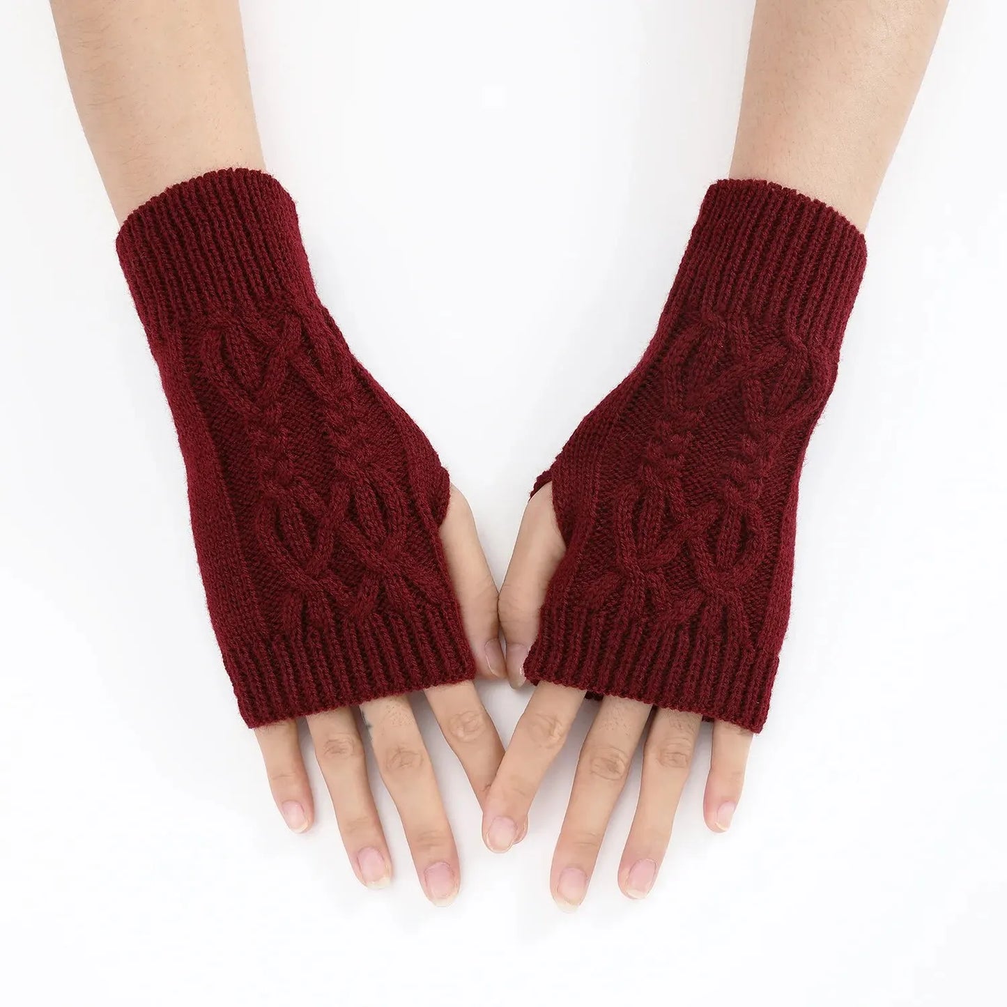 Gezellige Winter Dames Halve Vingerhandschoenen - Zachte Wolachtige Gebreide Ontwerp in Elegant Zwart en Wit