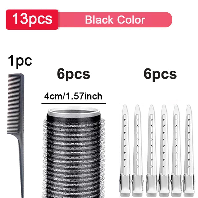 13-delige Zwarte Zelfklevende Haarrollers voor Makkelijk Heatless Krullen en Volume - Ideale Doe-Het-Zelf Stylingen voor Stijlvolle Pony's!