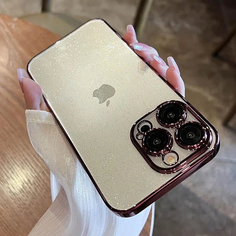 Glamoureuze Elektrolytisch Gecoate Glitter iPhone Hoes - Adembenemende Schokbestendige Bescherming voor 12ProMax, 13, 14, 15 en 16 Modellen