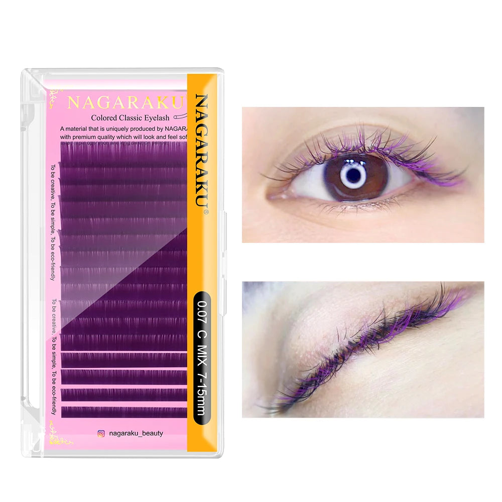NAGARAKU Prachtige Kleurrijke Valse Wimpers – 7~15mm in Donkerbruin, Lichtbruin, Blauw en Paars voor een Geweldige Makeup Look!