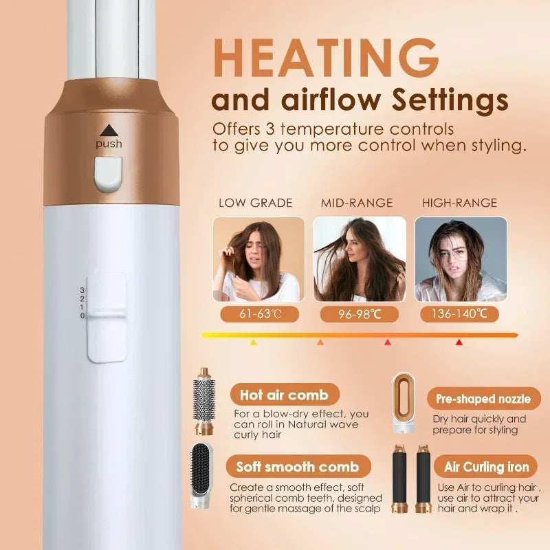 All-in-One 5-in-1 Haartoolset: Professionele Haardroger, Hete Kam, Krultang & Steiltang Compatibel met Dyson Airwrap voor Adembenemende Thuisstyling