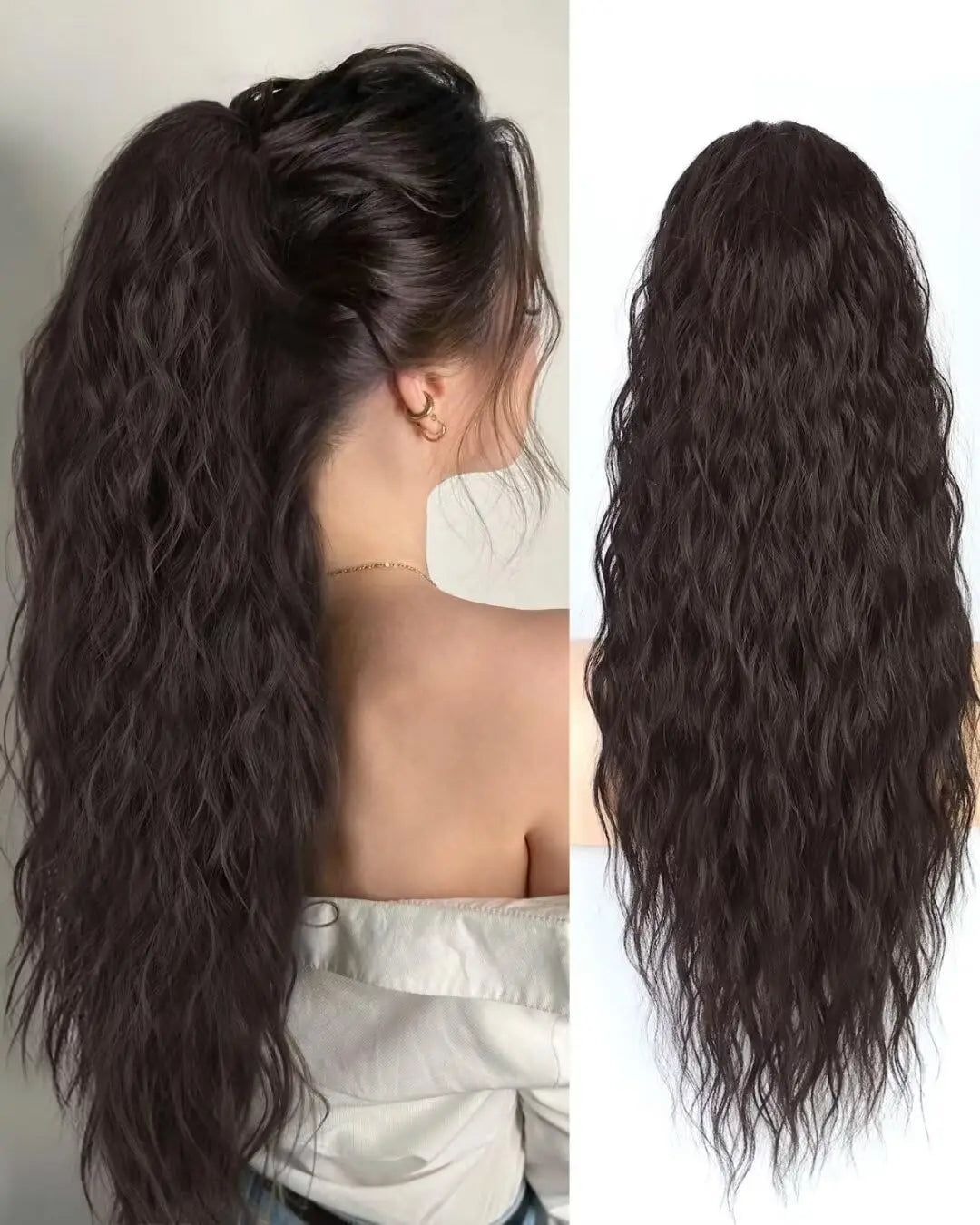 26-Inch Luxe Lange Krullende Golvende Paardenstaart Extension - Moeiteloze Treksnoervlecht voor Dames Perfect voor Dagelijks Gebruik en Bijzondere Gelegenheden
