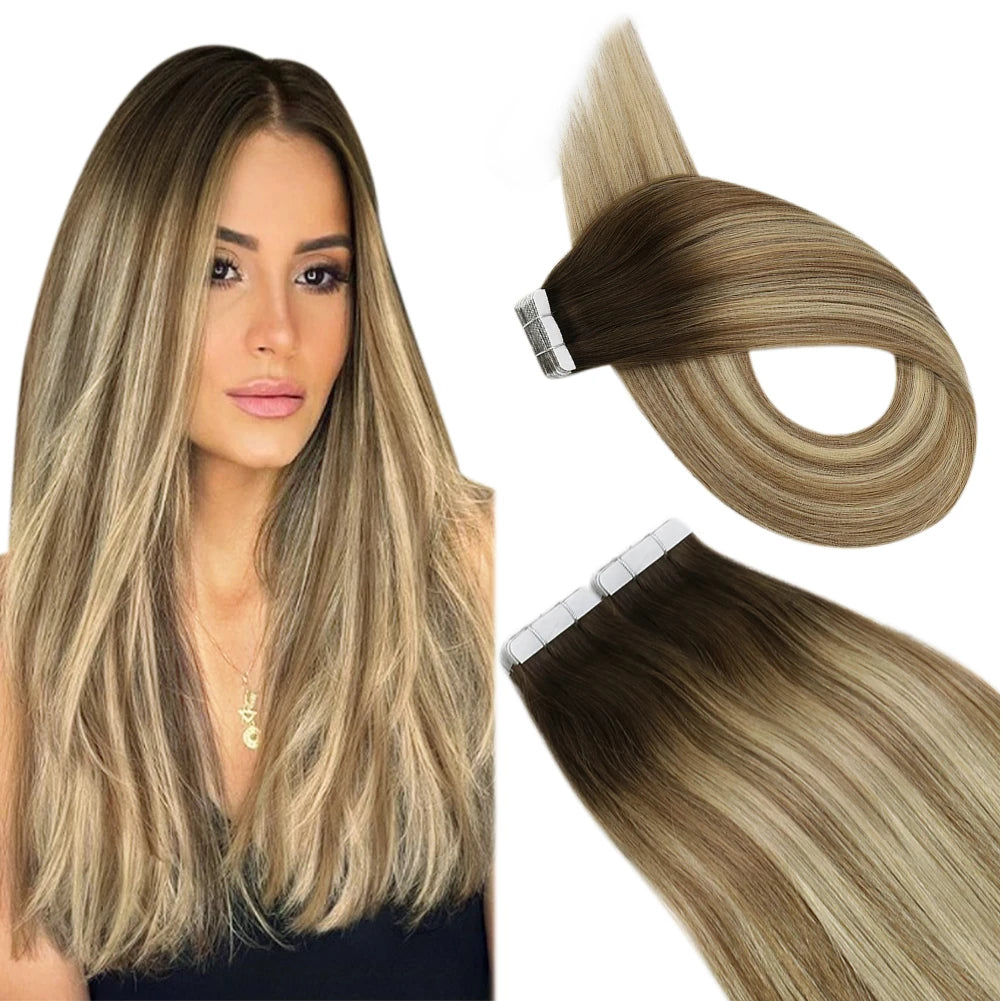 Luxe Ugeat Tape-In Haarextensions met Echt Braziliaans Remy Haar – Strak, Naadloze Huidband voor Prachtige Balayage Stijlen (20P/40P)