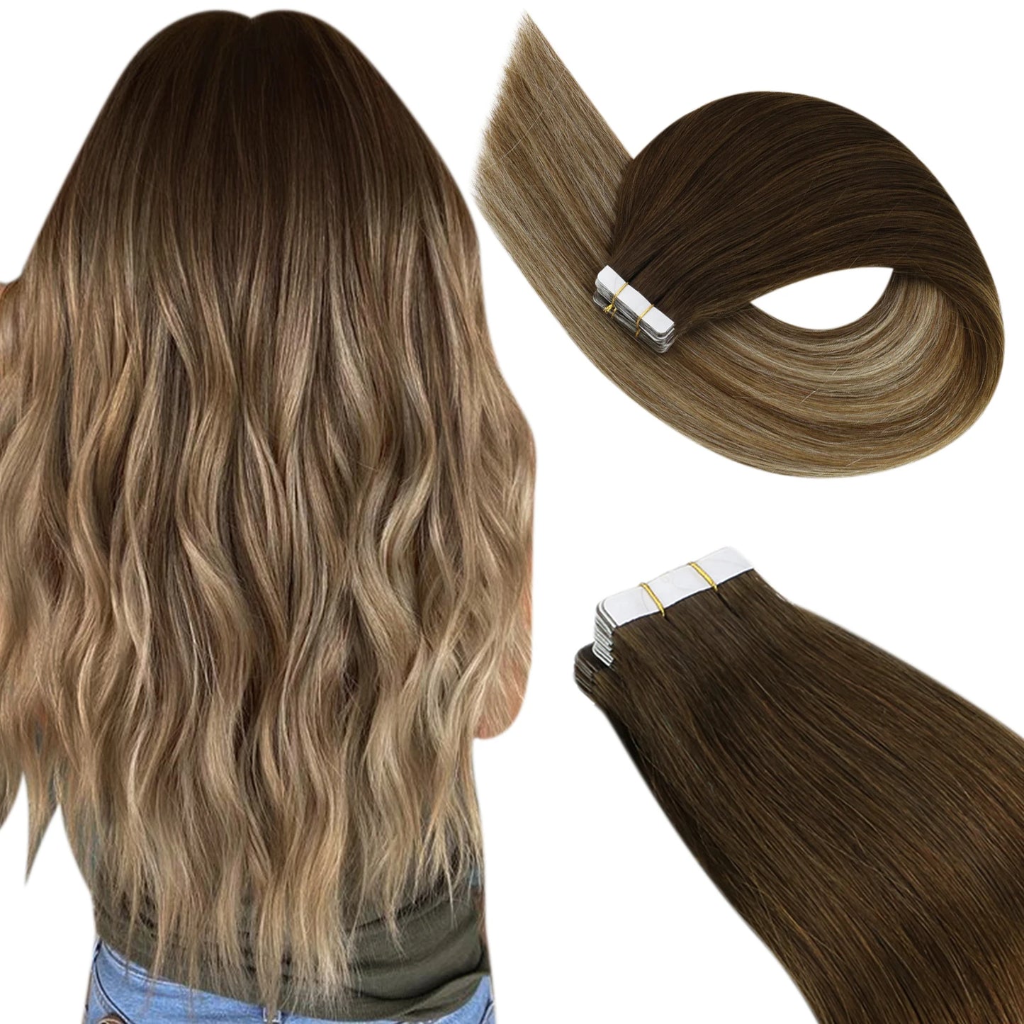 Luxe Ugeat Tape-In Haarextensions met Echt Braziliaans Remy Haar – Strak, Naadloze Huidband voor Prachtige Balayage Stijlen (20P/40P)