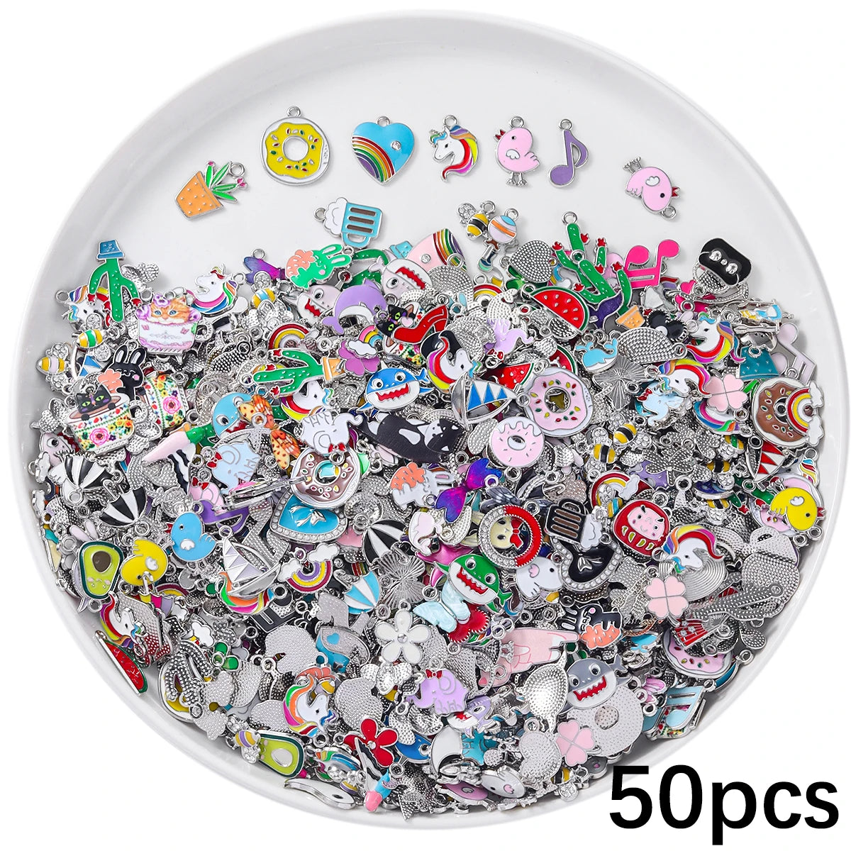 Mixed Enamel Charms Bulk Set Silver Plated Pendants DIY Bracelets Necklaces Jewelry Making Craft Supplies
