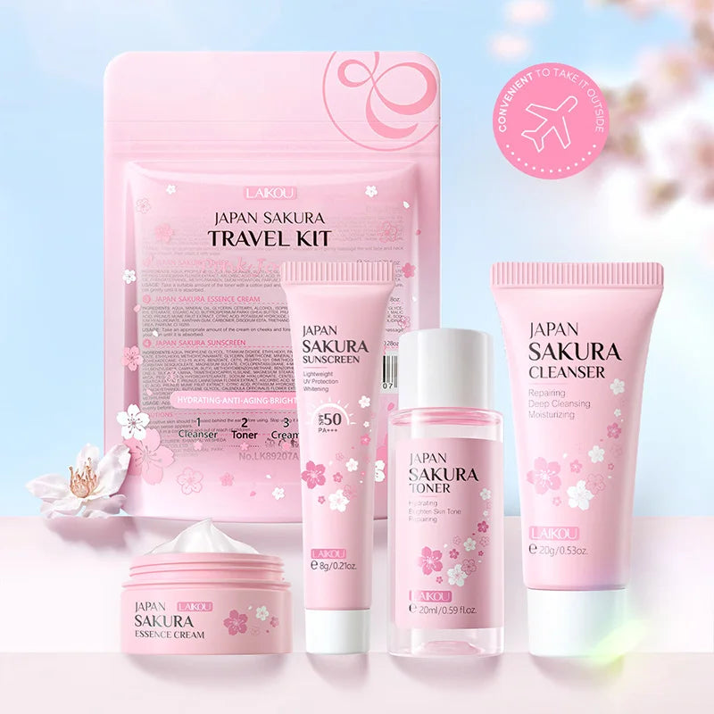 Revitaliseer je huid met de LAIKOU Sakura Complete Care Set: Reinigingsgel, Crème, Serum, Tonic - Hydraterend, Verhelderend, Firming en Vochtinbrengend!