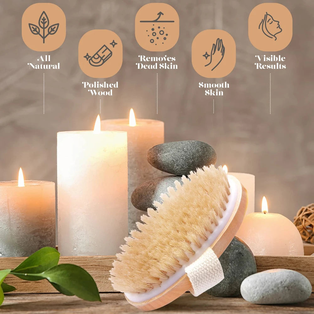 Luxueuze Exfoliërende Houten Duschborstel met Natuurlijke Haren – Perfect voor Spa-achtige Huidverzorging, Ideaal voor Mannen en Vrouwen, Geschikt voor Nat of Droog Gebruik