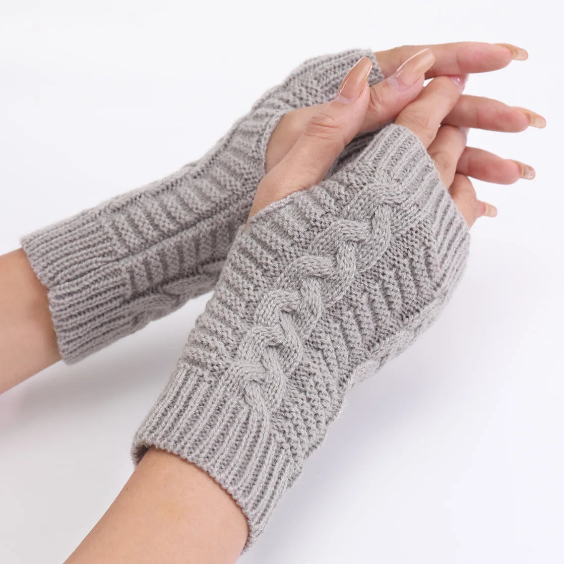 Gezellige Winter Dames Halve Vingerhandschoenen - Zachte Wolachtige Gebreide Ontwerp in Elegant Zwart en Wit
