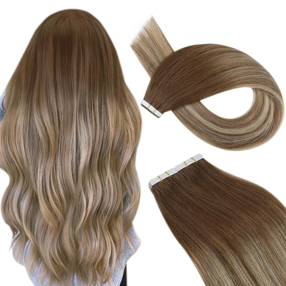 Luxe Ugeat Tape-In Haarextensions met Echt Braziliaans Remy Haar – Strak, Naadloze Huidband voor Prachtige Balayage Stijlen (20P/40P)