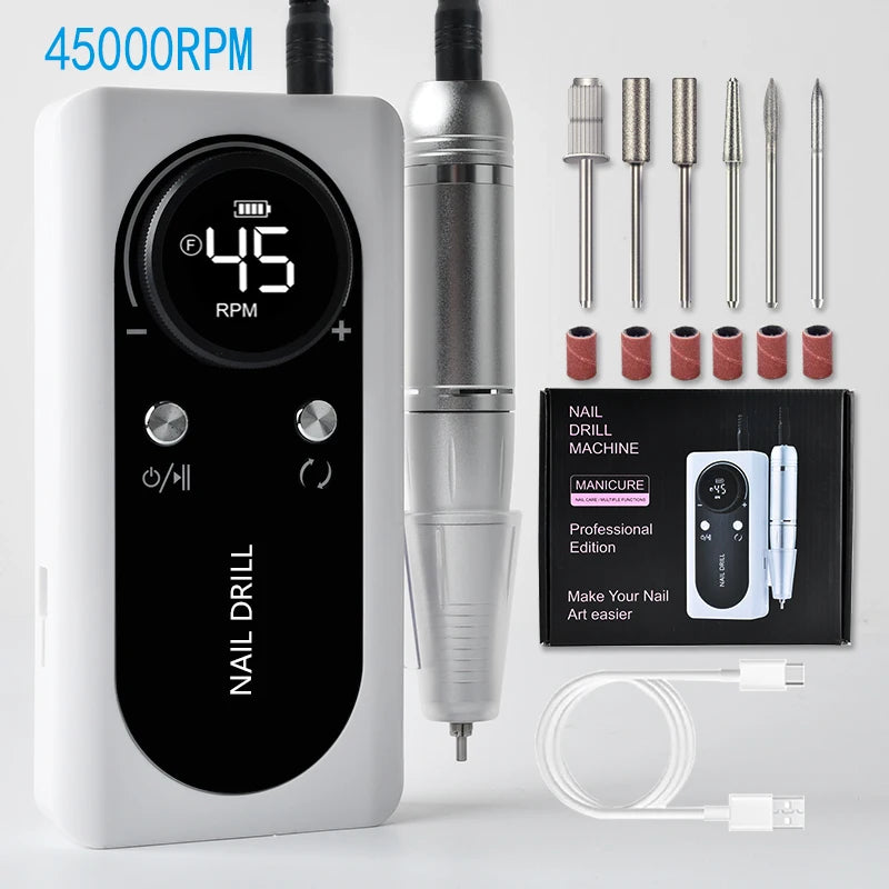 Ultieme Draagbare Elektrische Nagelboor Kit - Oplaadbaar, Geluidloze Nagelschuurmachine & Vijl voor Salon-Kwaliteit Manicures