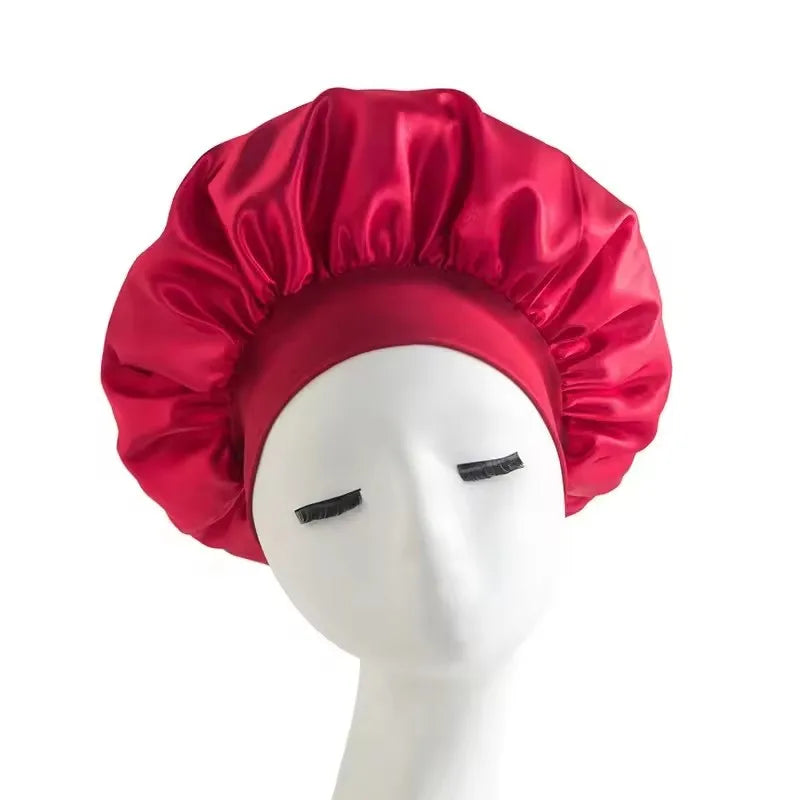 Bonnet Sleeping Cap Nightcap High Elastic Wide Brim Satin Night Hat Shower Silky Bonnet Hair Cover Wrap for Women Man Sleep Cap
