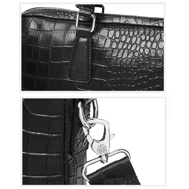 Exquise SCHLATUM Echt Leren Krokodillenprint Aktetas voor Mannen - Sofisticated 15,6 Inch Laptop Tas, Perfect voor Zaken en Luxe Reizen