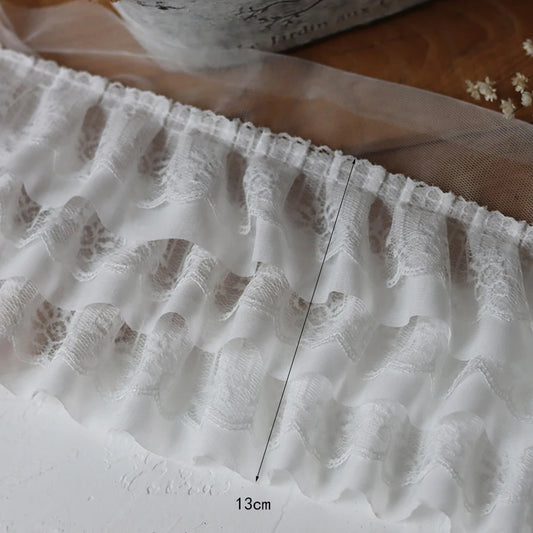 1 Yard Black White Layered Lace Trim 13cm Wide Ruffle Fabric for Skirt Edge Dress Sewing DIY Supplies
