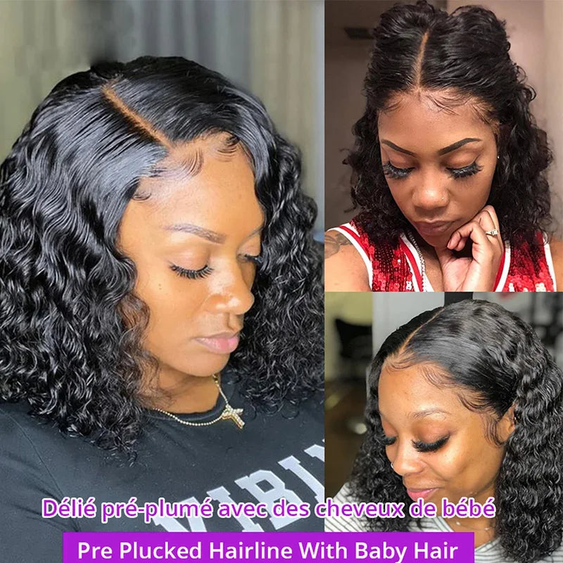 Prachtige Diepe Golf 180% Dichtheid Voor-geplukt Zijdeel Korte Bob Lace Frontal Perook - 13x4 Braziliaans Maagdelijk Menselijk Haar voor Zwarte Vrouwen