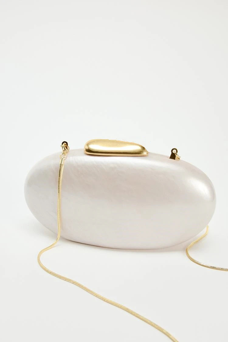 Charmante ivoorkleurige parel eivormige clutch tas - Perfecte acryl handtas voor bruiloften en avondfeesten - Stijlvolle zomeraccessoire 2024 voor vrouwen