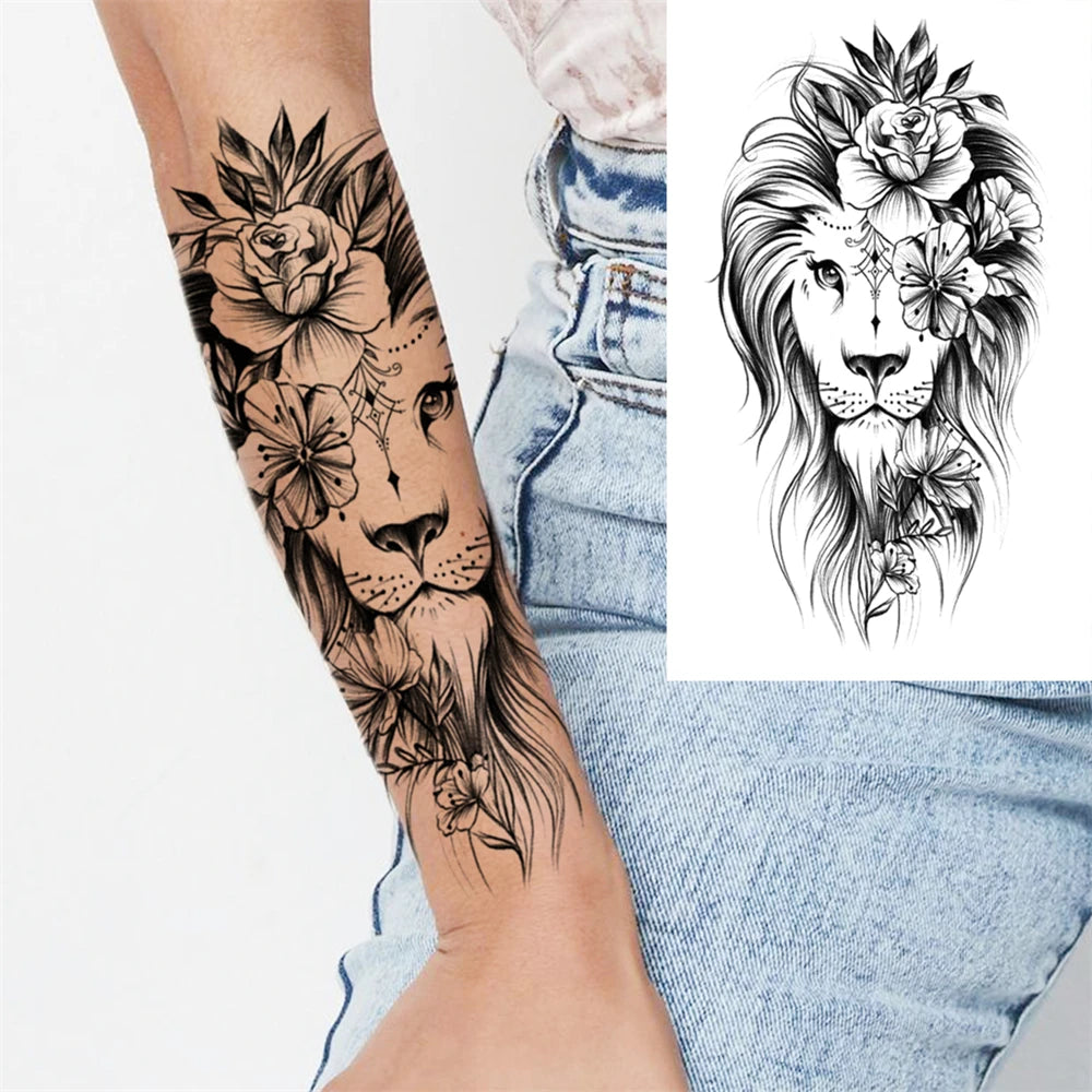 Indrukwekkende Volledige Arm Tijdelijke Tattoo Mouw voor Mannen en Vrouwen - Realistische Krijger, Leeuw, Tijger en Bloementekening - Gedurfde Zwarte Totem en Maori Stijl Stickers