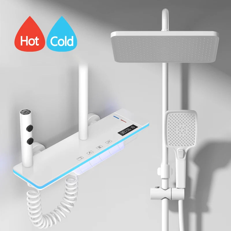 Luxe Badkamer Douche Systeem met Verlichte Kenmerken, Veilig Glas, Piano Toetsontwerp, Slim Digitale Thermostaat Mengkraan – Compleet Set