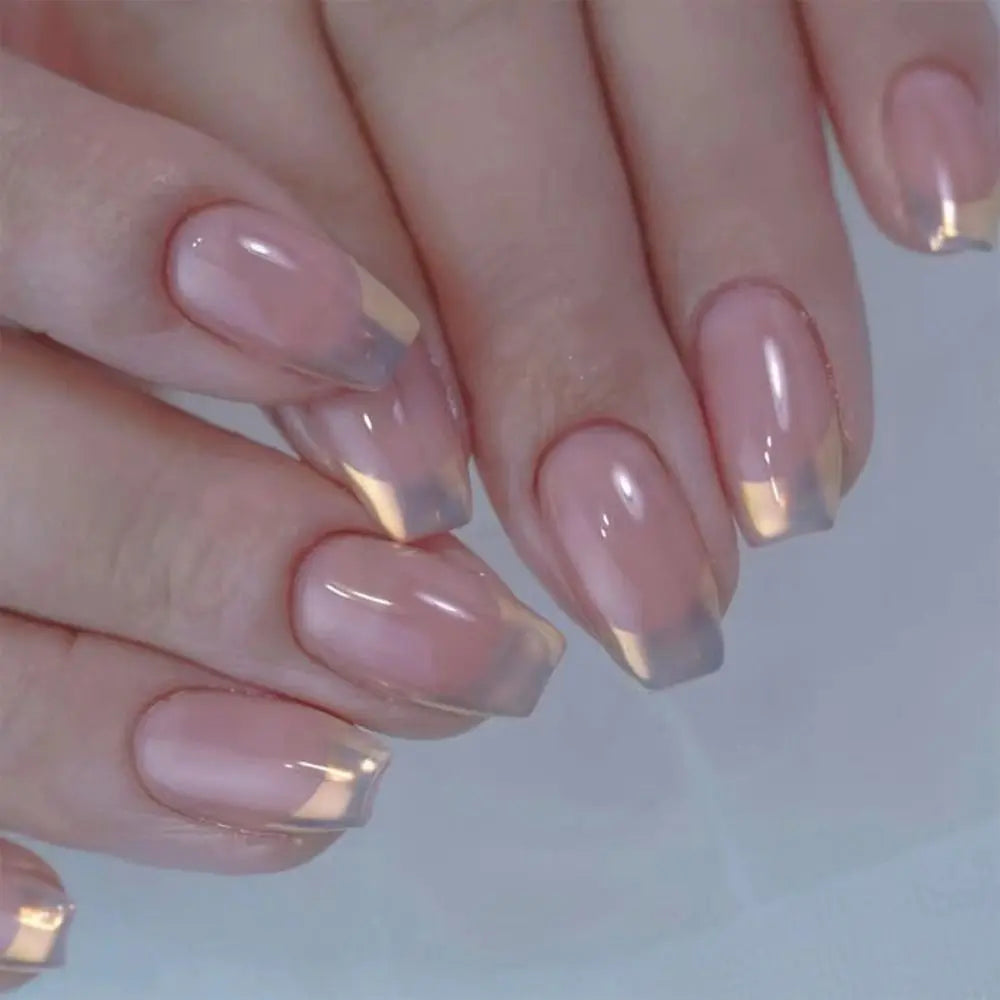 Set van 24 Eenvoudige Gradient Franse Ballerina Druknagels - Waterdichte Medium Coffin Stijl Nepnagels voor Moeiteloze Elegantie!