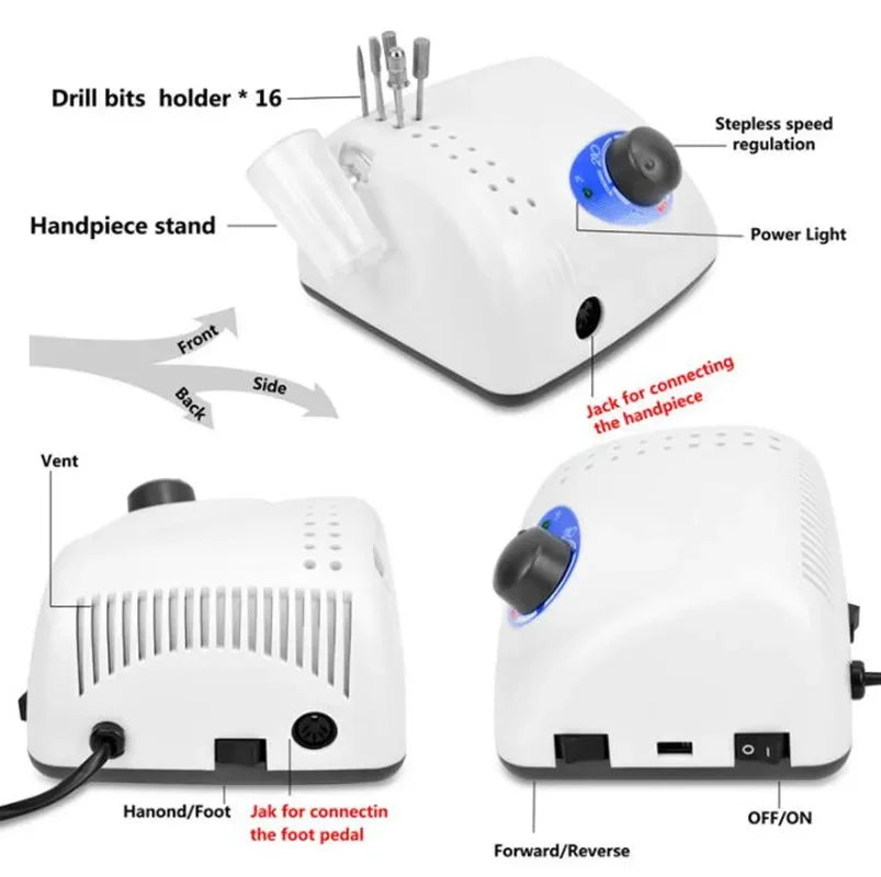 Krachtige 210 Pro IV Nagelboor - 65W, 45000 RPM Elektrische Snijders voor Professionele Manicure en Nagelpolijsten