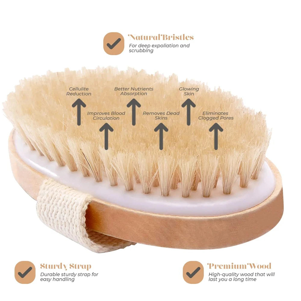 Luxueuze Exfoliërende Houten Duschborstel met Natuurlijke Haren – Perfect voor Spa-achtige Huidverzorging, Ideaal voor Mannen en Vrouwen, Geschikt voor Nat of Droog Gebruik