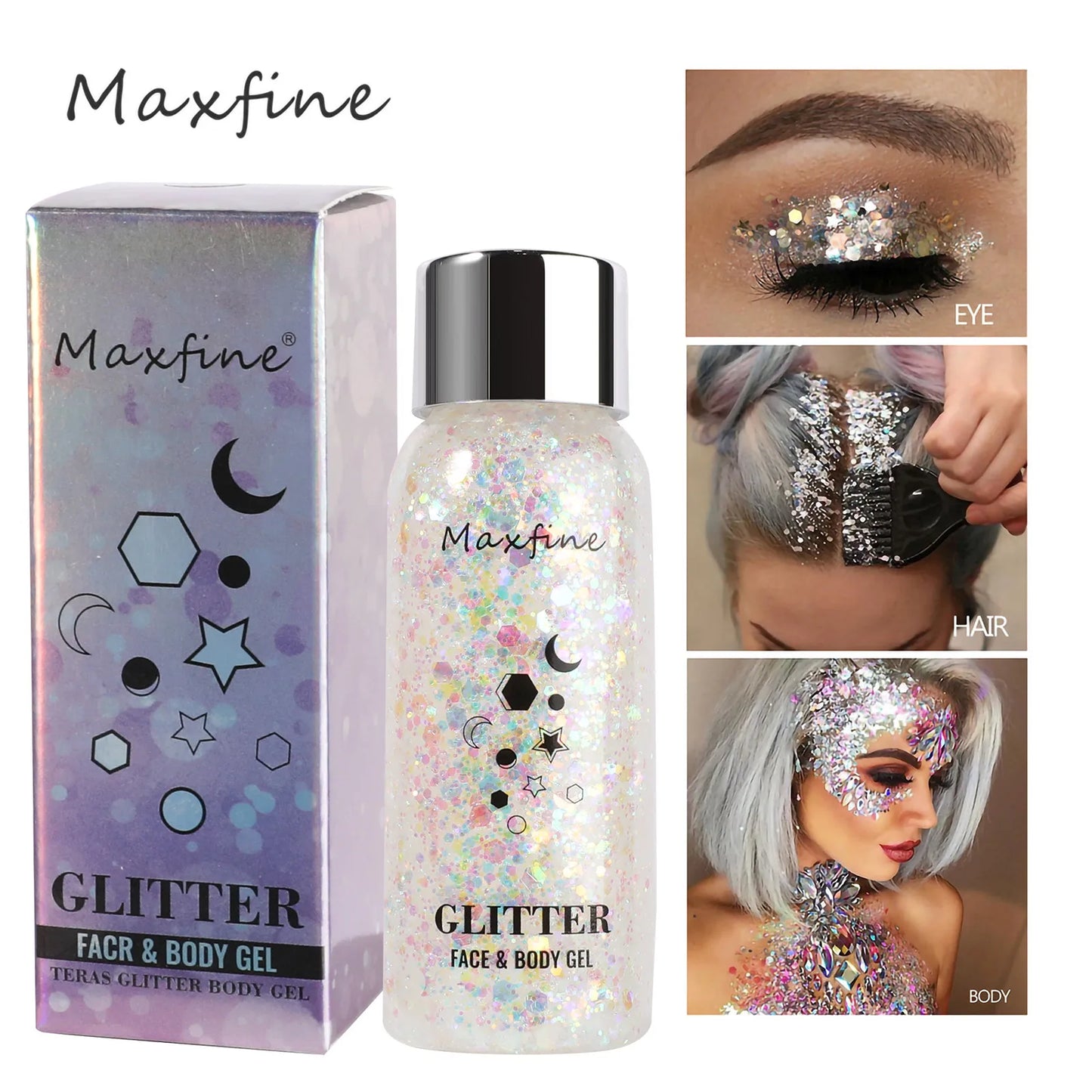 Multifunctionele Lichaams- en Gezichtsglittergel - Langdurige, Waterdichte Oog- en Haartinten voor Feest- en Podiumglamour