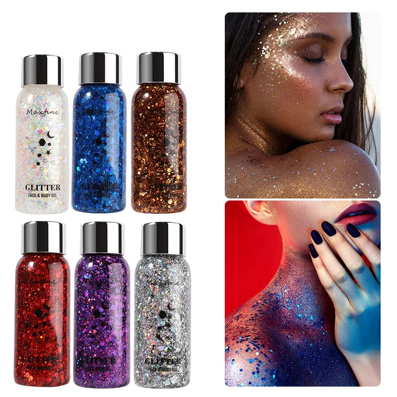 Multifunctionele Lichaams- en Gezichtsglittergel - Langdurige, Waterdichte Oog- en Haartinten voor Feest- en Podiumglamour