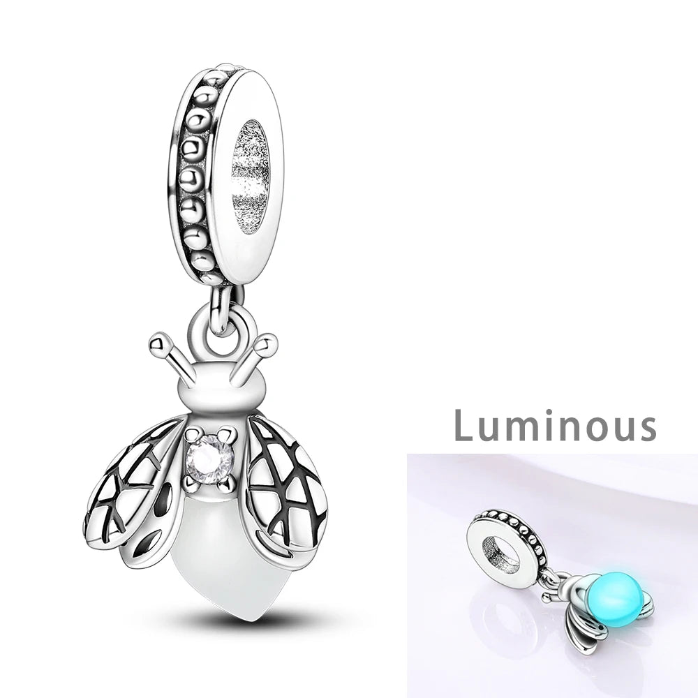 Glowing Firefly Charm Silver Plated Luminous Pendant DIY Bracelet