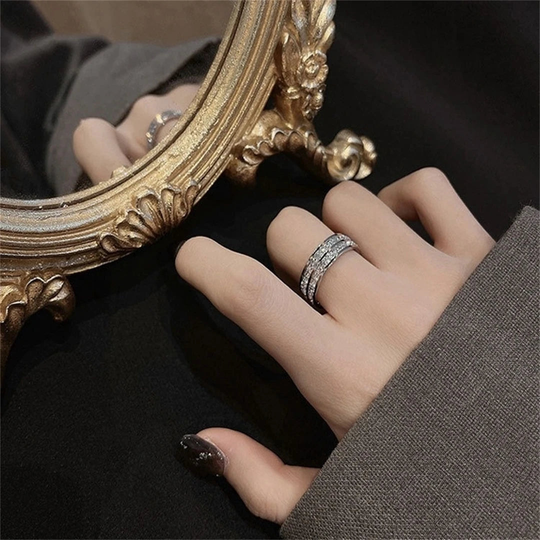Elegante Roségouden Dubbele Rij Vierkante Zirkonia RVS Ring – Romantische Sieraden voor de Verloving en Bruiloft van Vrouwen