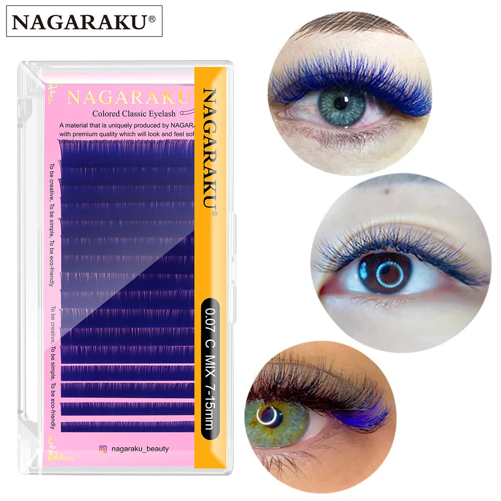 NAGARAKU Prachtige Kleurrijke Valse Wimpers – 7~15mm in Donkerbruin, Lichtbruin, Blauw en Paars voor een Geweldige Makeup Look!
