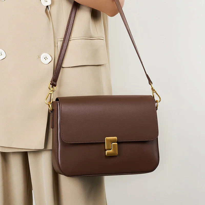 Stijlvolle Dames Echt Leren Schoudertas - Premium Rundslederen Crossbody Essentials