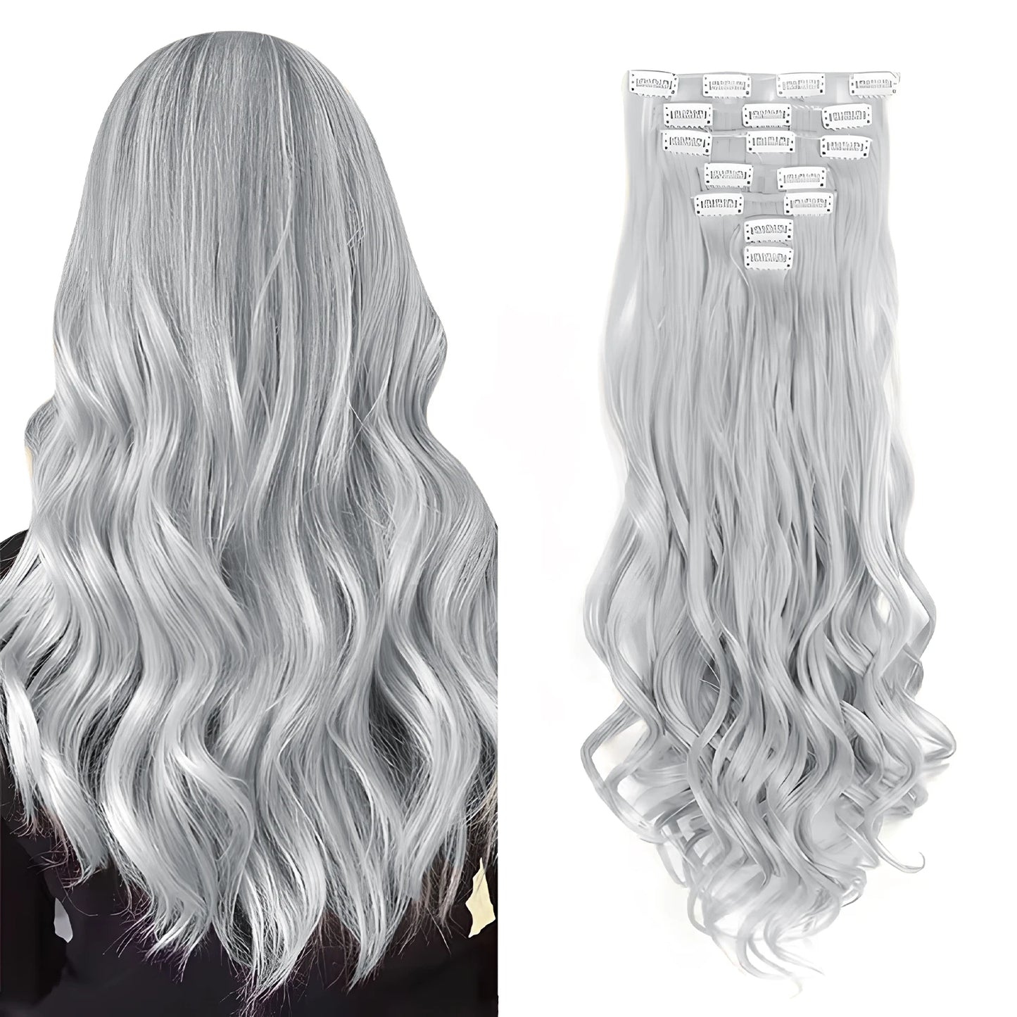 Luxe 22-Inch Krullend Golvend Clip-In Haar Extensions - 7-Delige Set voor een Volle Hoofd met Adembenemend Haar voor Vrouwen en Meisjes!