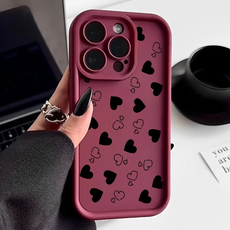 Stijlvolle Matte Hart Motief Telefoonhoes voor iPhone 16, 15, 14 Pro Max, 16E, 13, 12, 11, Mini, 7, 8 Plus, XR, XS Max en SE - Zachte en Schokbestendige Bescherming!