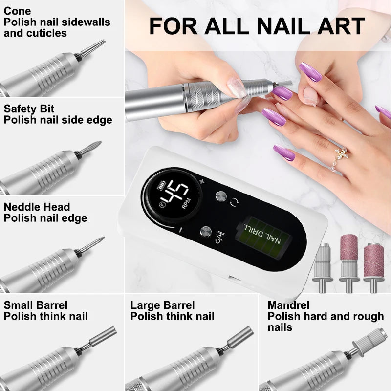 Ultieme Draagbare Elektrische Nagelboor Kit - Oplaadbaar, Geluidloze Nagelschuurmachine & Vijl voor Salon-Kwaliteit Manicures