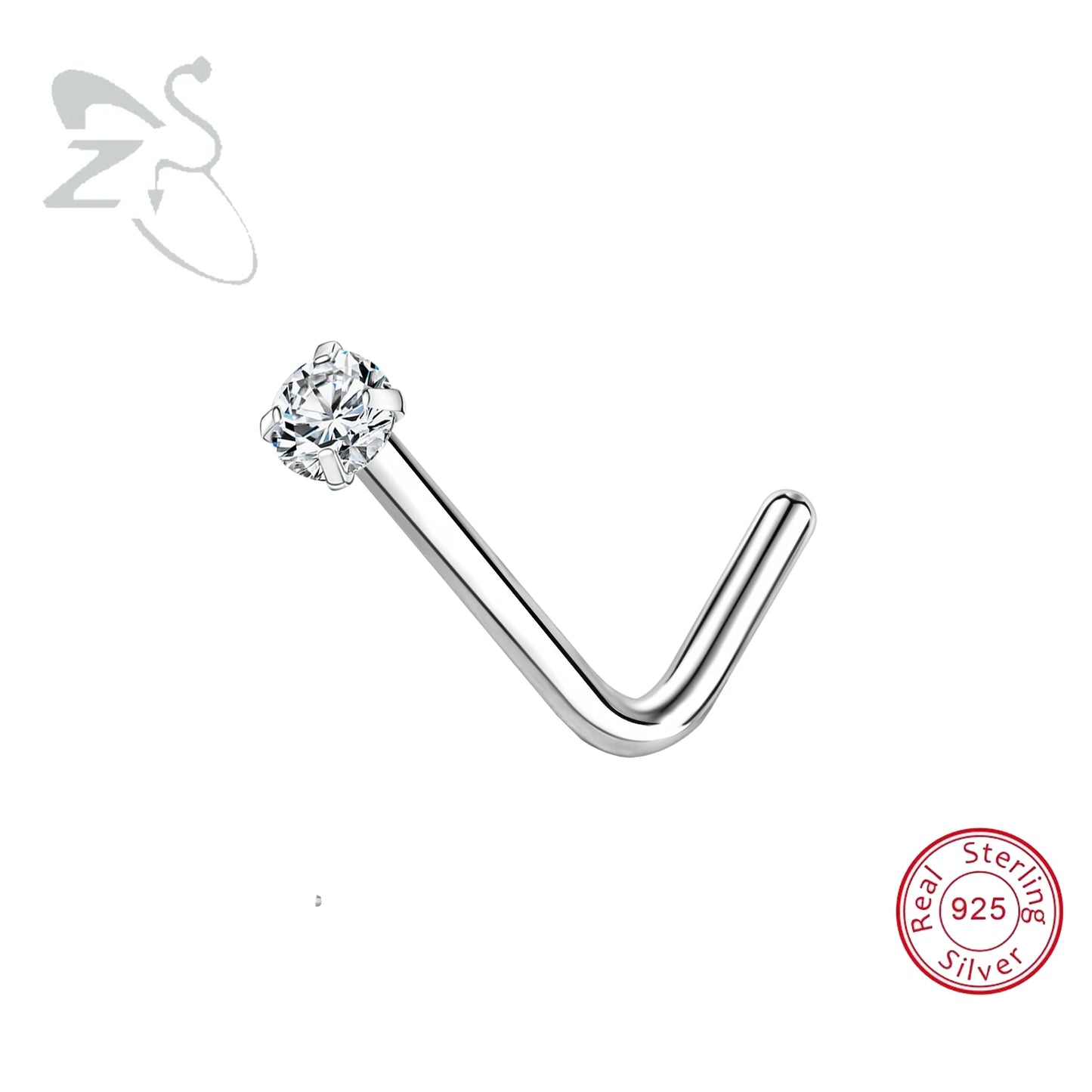 Elegante 925 Sterling zilveren L-vormige neussteker met gouden kleur kristal - Perfect voor neuspiercing (2-3,5 mm)