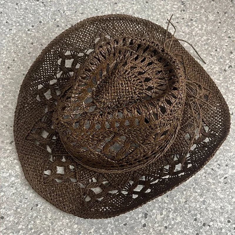 Stijlvolle Vintage Boheemse Strohoed met Houten Kralen - Perfect voor Zomerse Stranddagen en Westerse Avonturen!