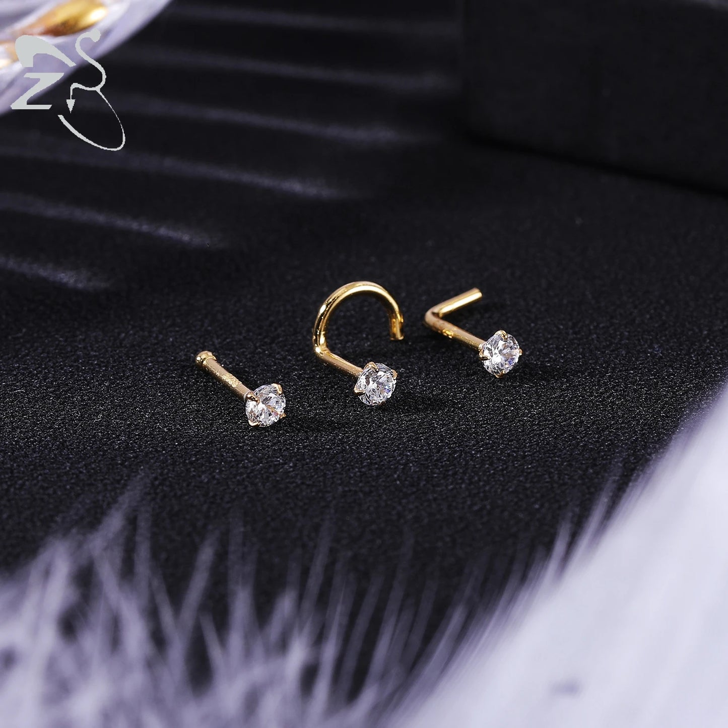Elegante 925 Sterling zilveren L-vormige neussteker met gouden kleur kristal - Perfect voor neuspiercing (2-3,5 mm)