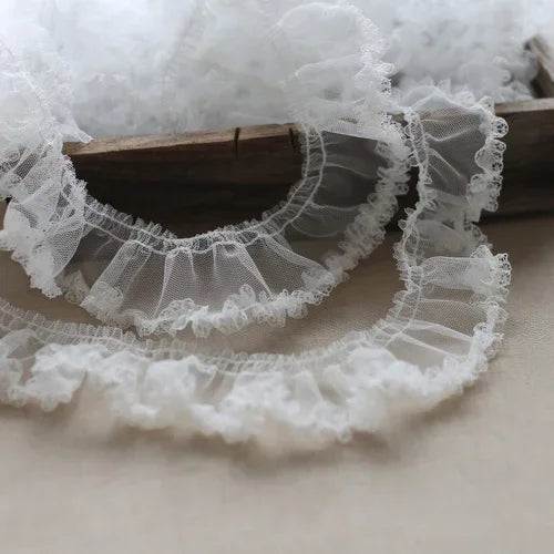 White Ruffle Lace Trim 5cm Pleated Embroidered Mesh Fabric Sewing Trim for Wedding Garment DIY Crafts
