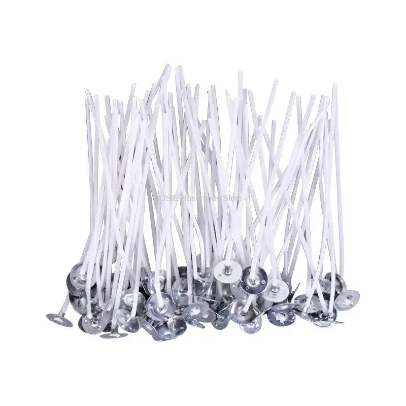 Pre-Tabbed Cotton Candle Wicks | 100pcs Metal Sustainer Wicks for Candle Making | Multiple Length Options