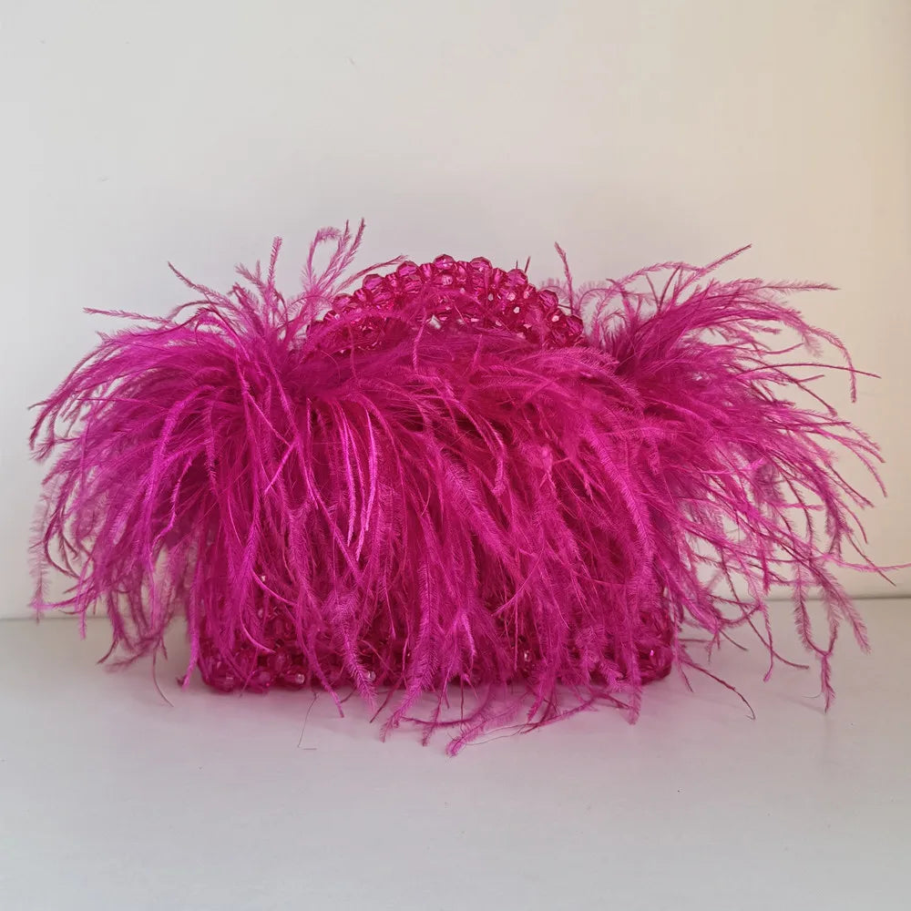 Chic Parelsnoer & Veer Bont Handtas - Designer Acryla Kristallen Doos Tote voor Dames, Handgemaakte Elegantie voor Feesten