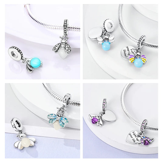 Glowing Firefly Charm Silver Plated Luminous Pendant DIY Bracelet