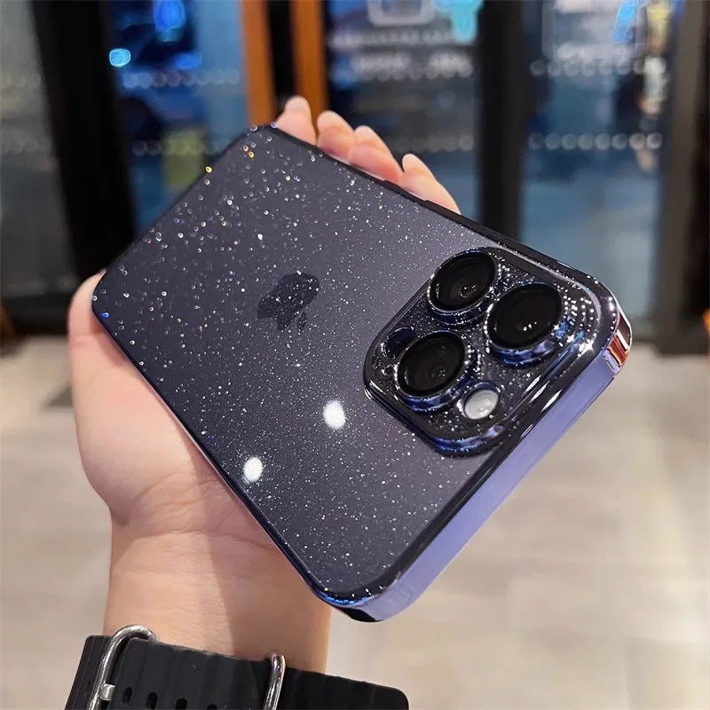 Glamoureuze Elektrolytisch Gecoate Glitter iPhone Hoes - Adembenemende Schokbestendige Bescherming voor 12ProMax, 13, 14, 15 en 16 Modellen