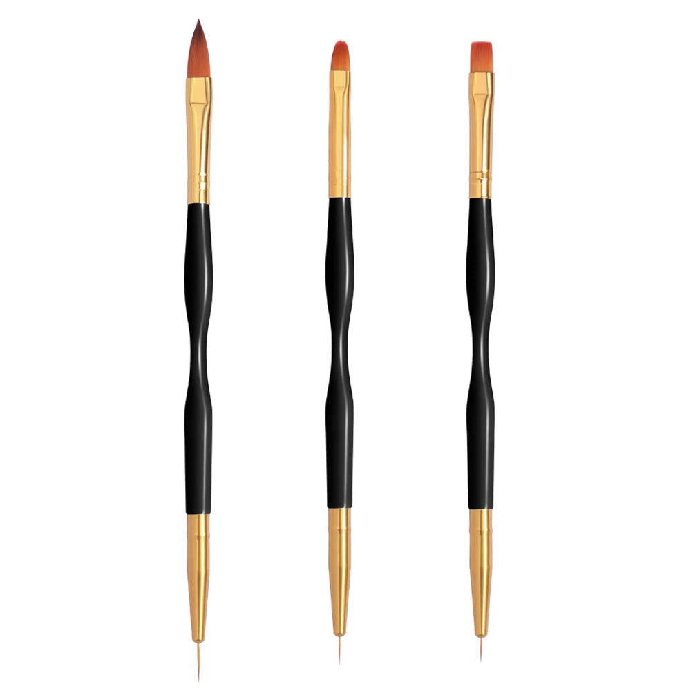 LULAA Set van 3 Dubbelzijdige Nagelkunstpennen - Acryl Ronde & Platte Penseel voor Prachtige DIY Nageldesigns!