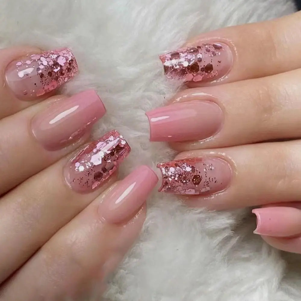 Set van 24 Eenvoudige Gradient Franse Ballerina Druknagels - Waterdichte Medium Coffin Stijl Nepnagels voor Moeiteloze Elegantie!