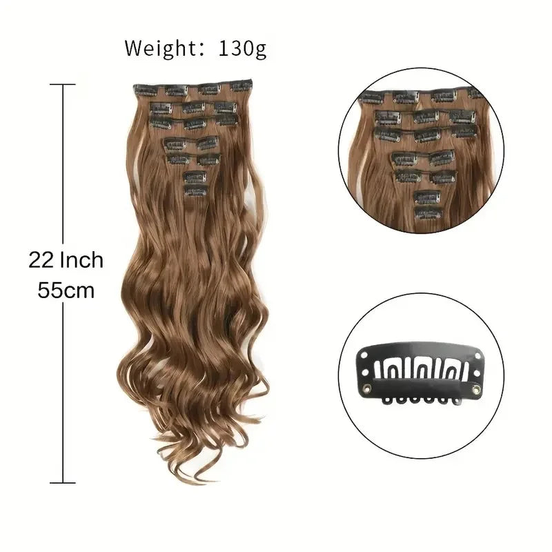 Luxe 22-Inch Krullend Golvend Clip-In Haar Extensions - 7-Delige Set voor een Volle Hoofd met Adembenemend Haar voor Vrouwen en Meisjes!