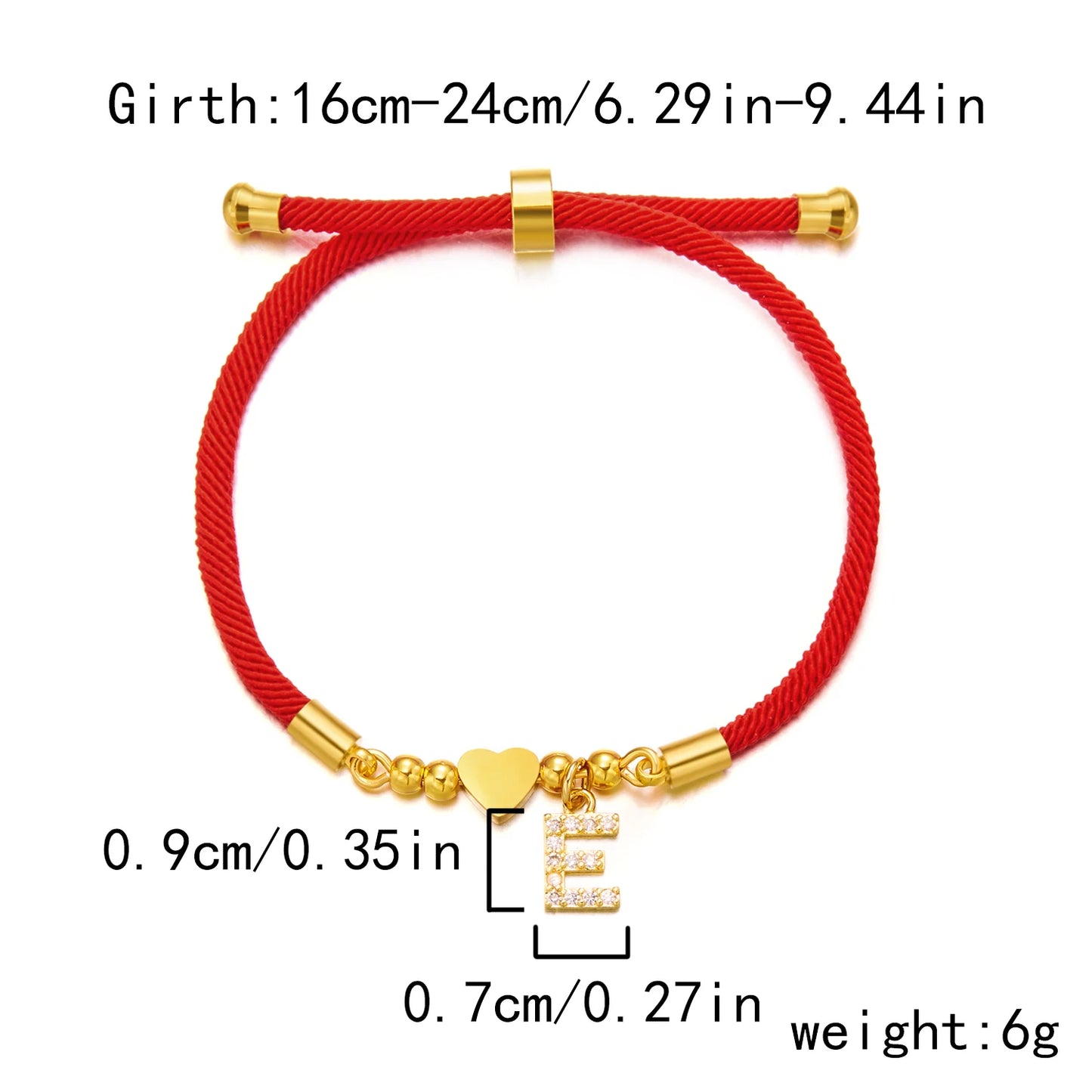 Elegante Gouden A-Z Hart Initiaal Armband voor Vrouwen - Verstelbare Geluk Rode Touw Charm Sieraad Cadeau