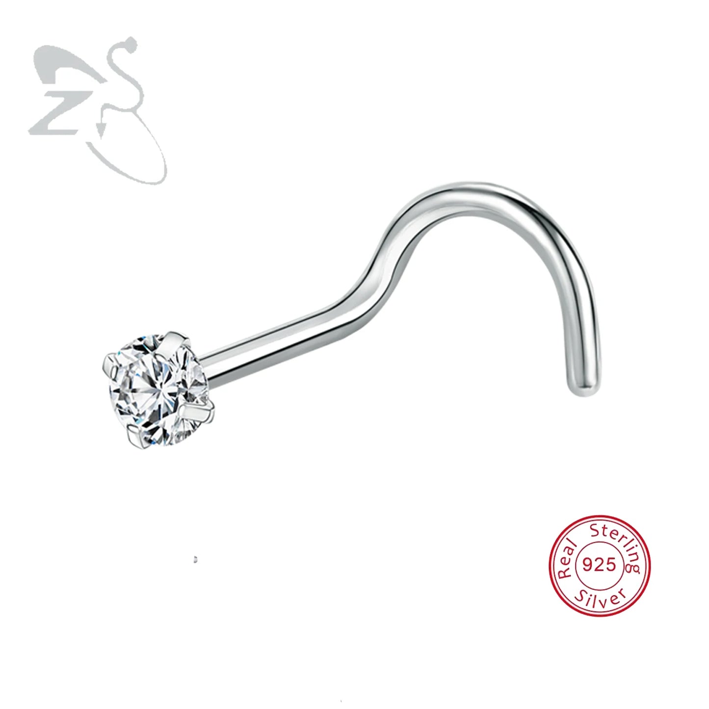Elegante 925 Sterling zilveren L-vormige neussteker met gouden kleur kristal - Perfect voor neuspiercing (2-3,5 mm)