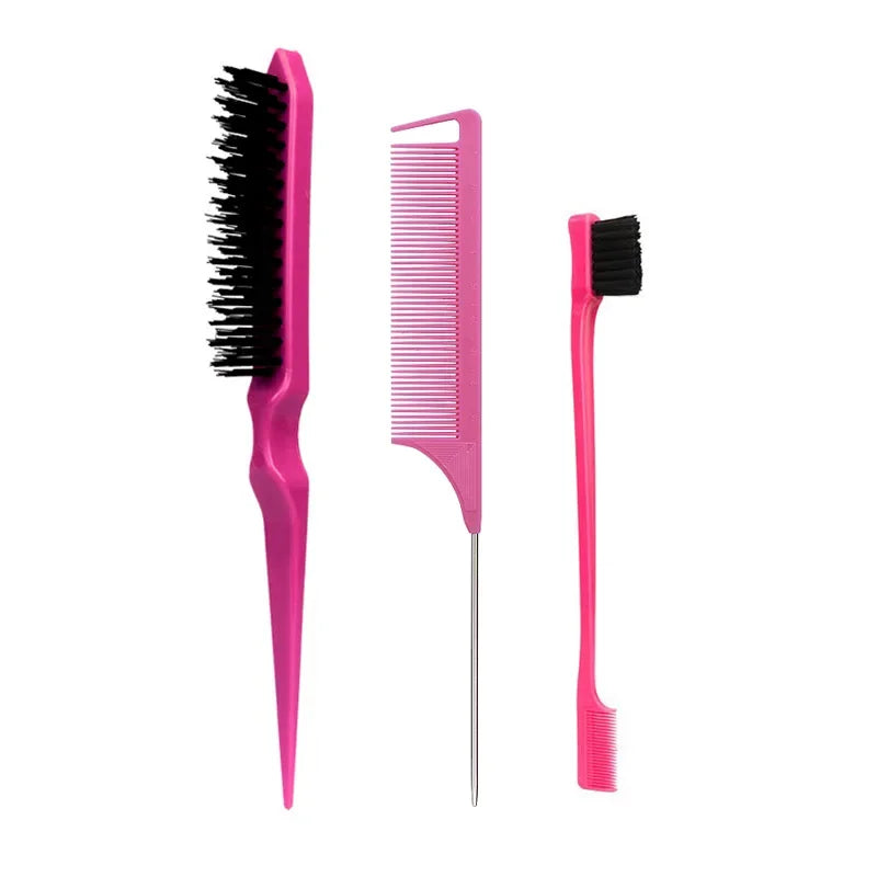 Ultieme 3-delige Haarstyling Kam Set - Teasing Borstel, Rat Tail Kammen & Rand Borstel voor Perfecte Vlechtstyling!
