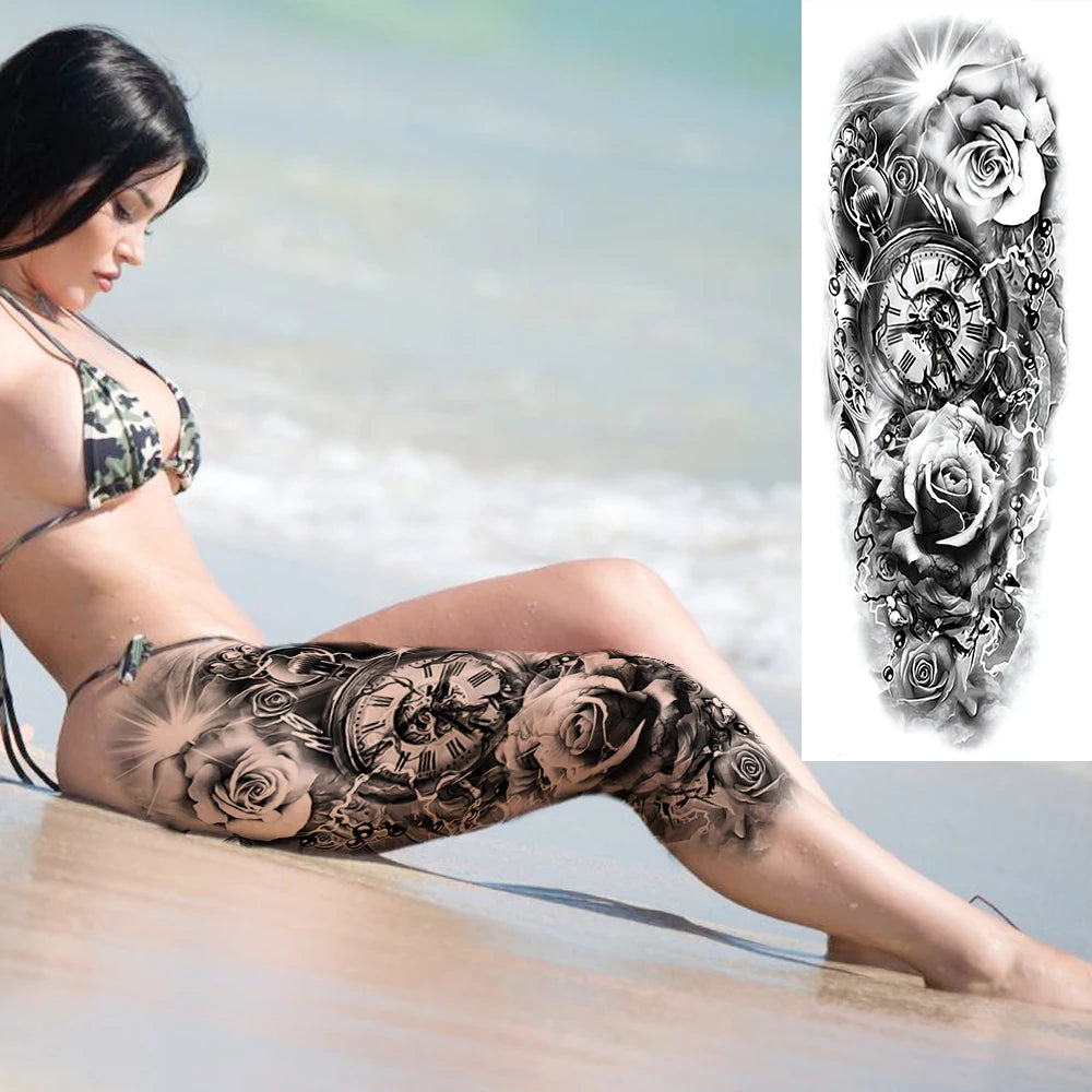 Indrukwekkende Volledige Arm Tijdelijke Tattoo Mouw voor Mannen en Vrouwen - Realistische Krijger, Leeuw, Tijger en Bloementekening - Gedurfde Zwarte Totem en Maori Stijl Stickers