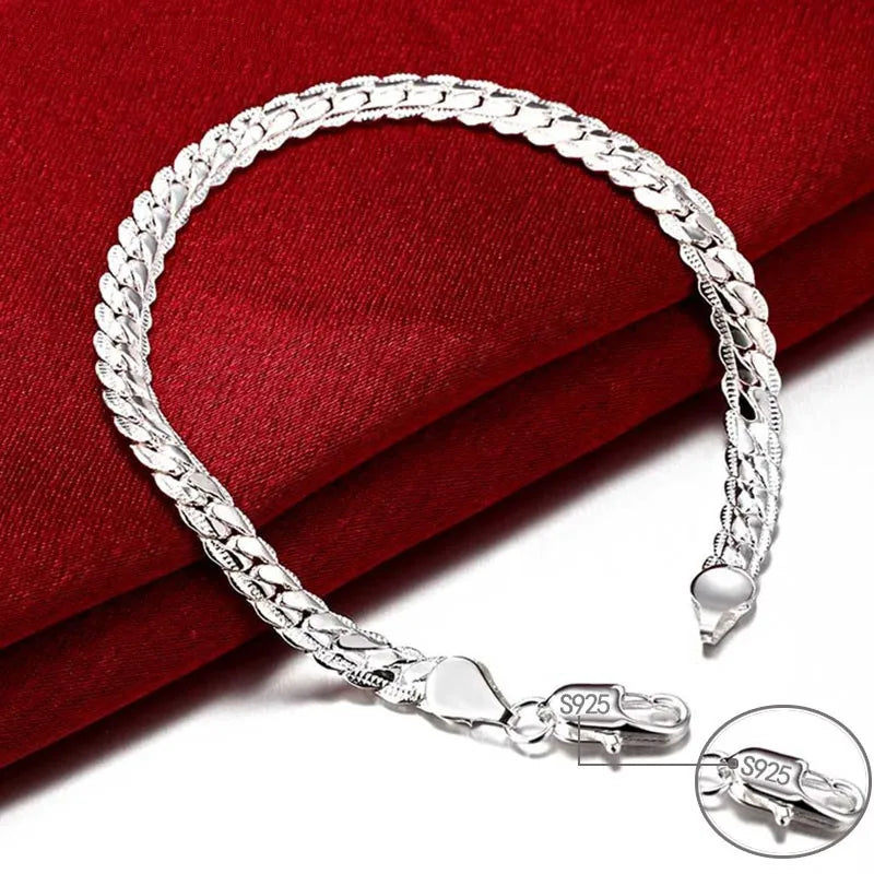 Elegante 925 Sterling Zilveren Platte Zijde Kettingarmband - 6mm, Verstelbaar 18/20cm, Met Kreeftsluiting - Perfect Huwelijks- en Verlovingscadeau voor Hem en Haar