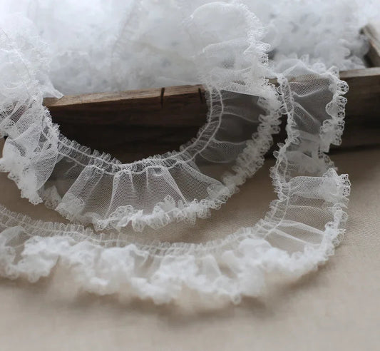 White Ruffle Lace Trim 5cm Pleated Embroidered Mesh Fabric Sewing Trim for Wedding Garment DIY Crafts